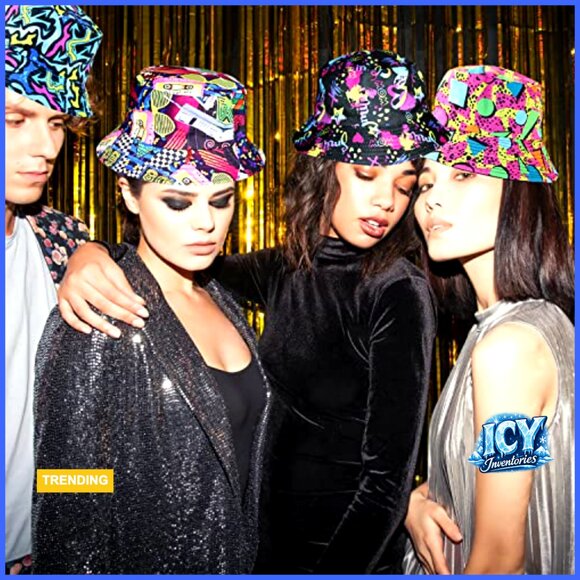 6 Pack Unisex Reversible Bucket Hats, Retro 80s 90s Vintage Print, Foldable